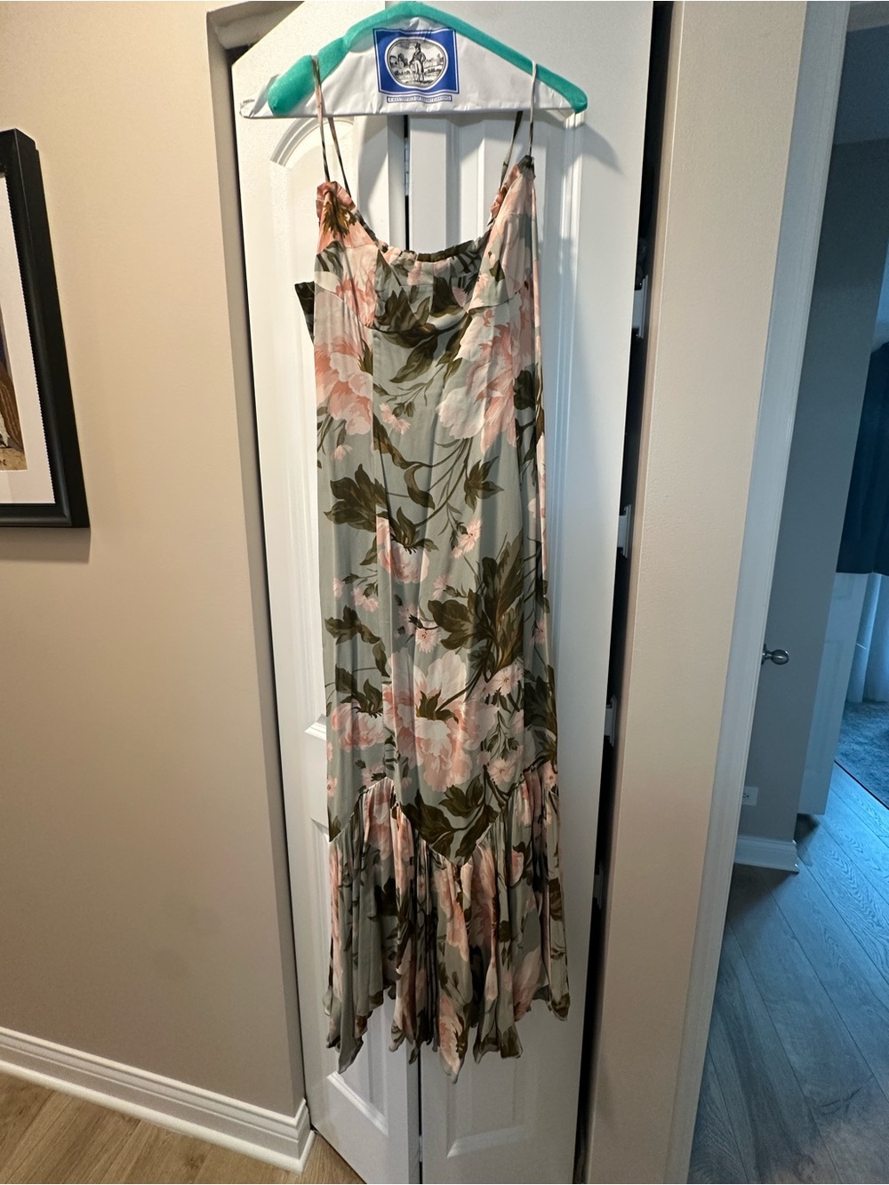 REFORMATION Floral Smocked Maxi Dress in Sage Green and Pink